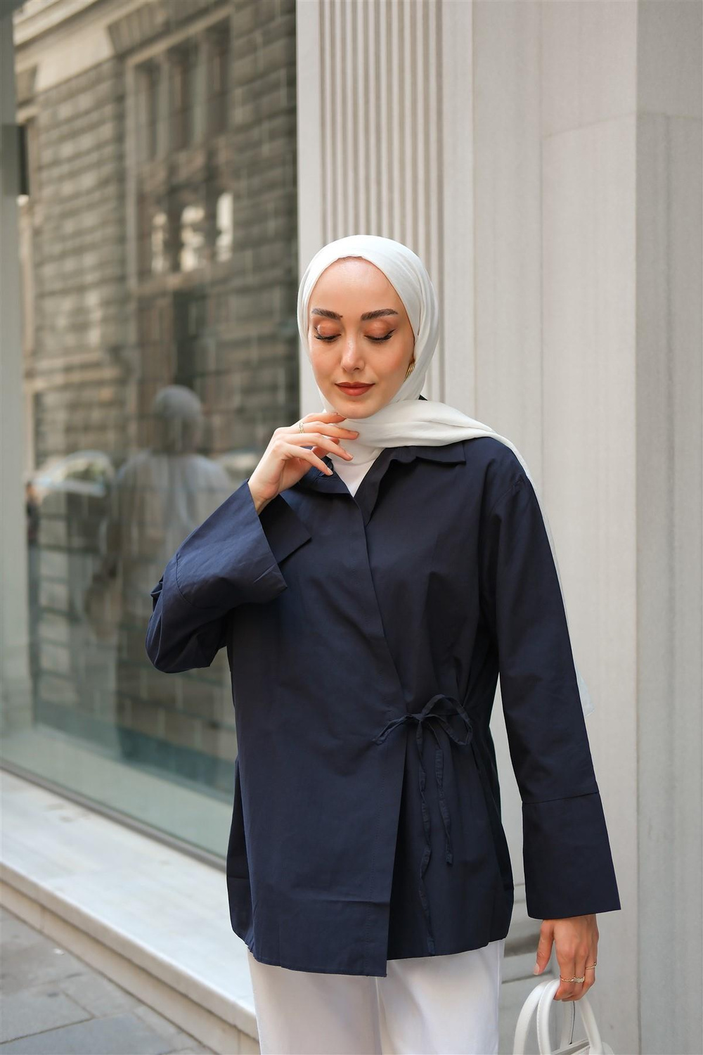 Yandan Bağlamalı Gömlek Koyu Lacivert