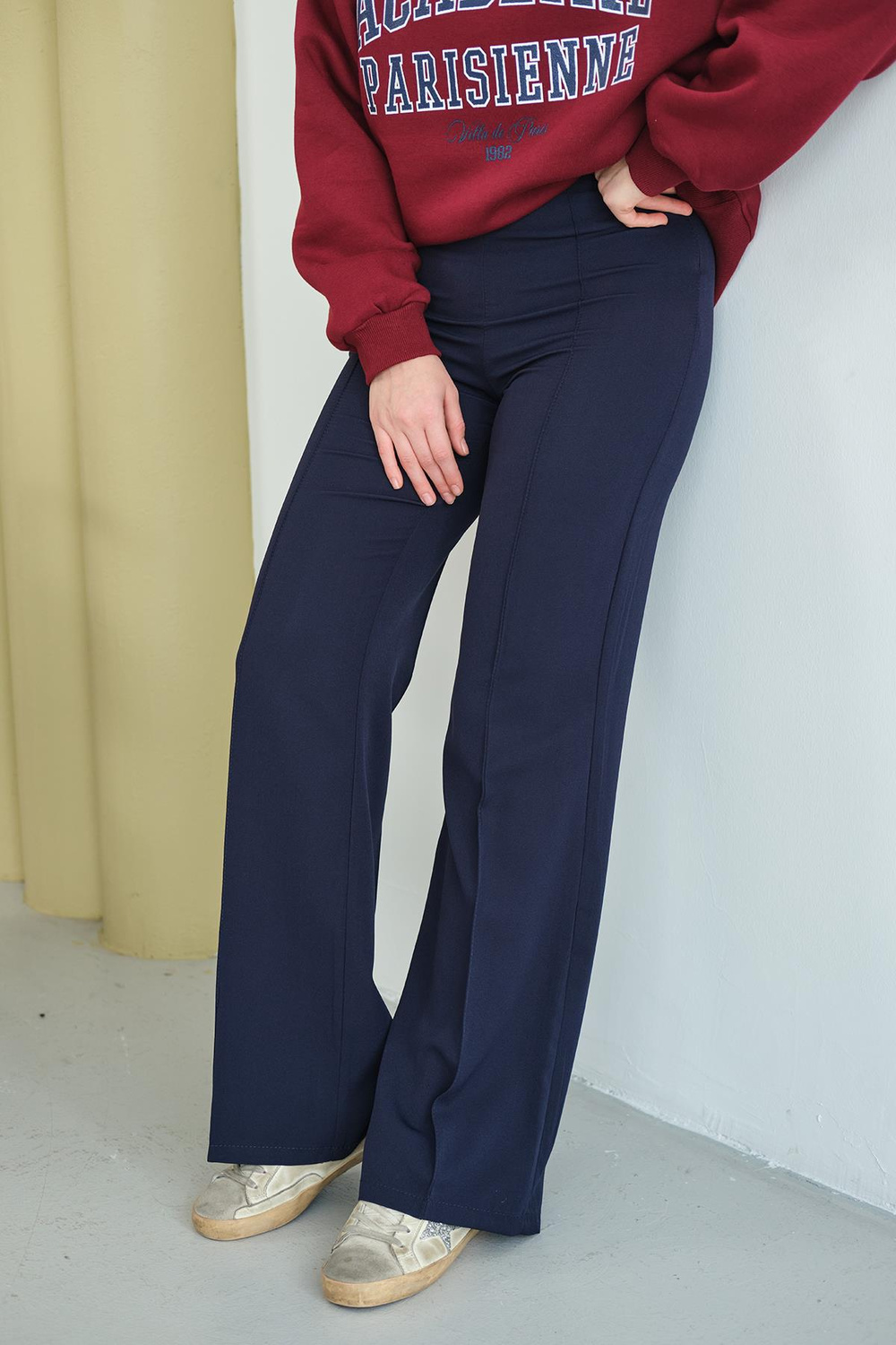 Yandan Çizgili Fermuar Detay Pantolon Lacivert