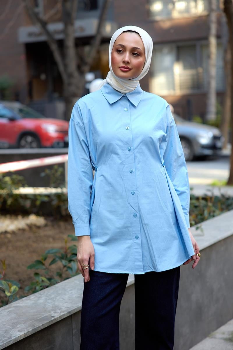 Yanları Düğme Detaylı Gömlek Mavi
