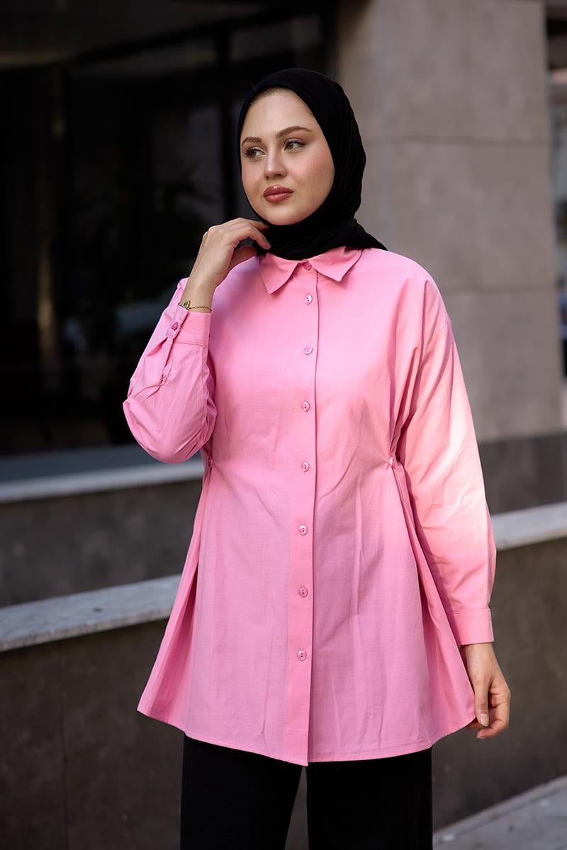 Yanları Düğme Detaylı Gömlek Pembe