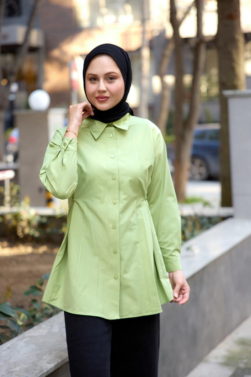 Yanları Düğme Detaylı Gömlek Yeşil