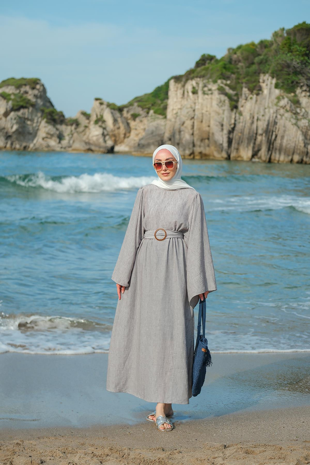 Yarasa Kol Bel Bağlamalı Elbise Füme