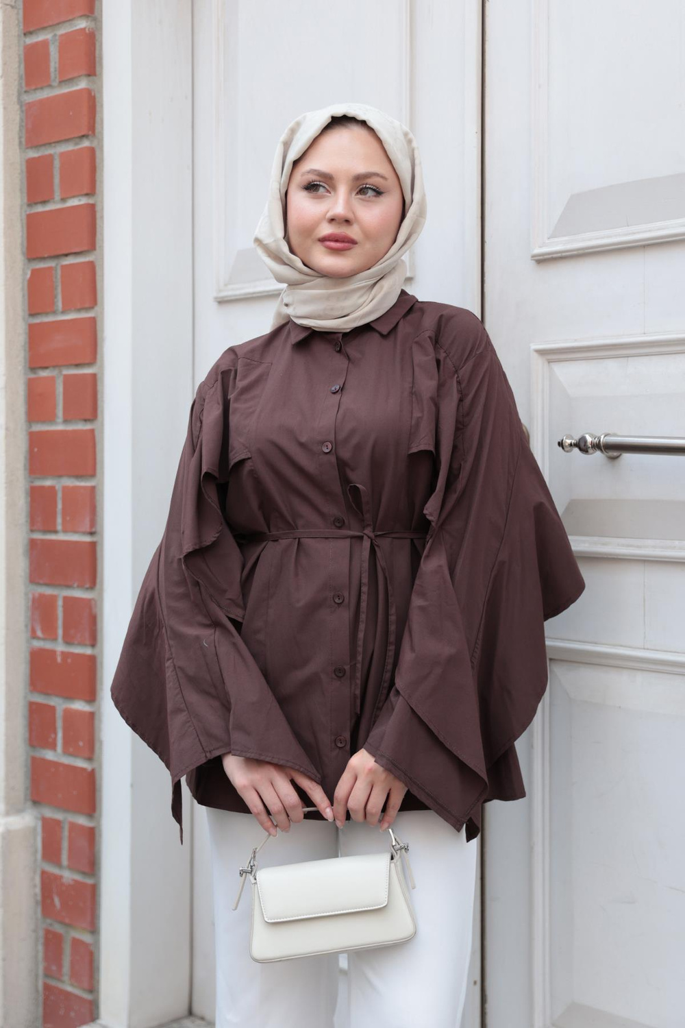 Yarasa Kol Emily Gömlek Kahverengi