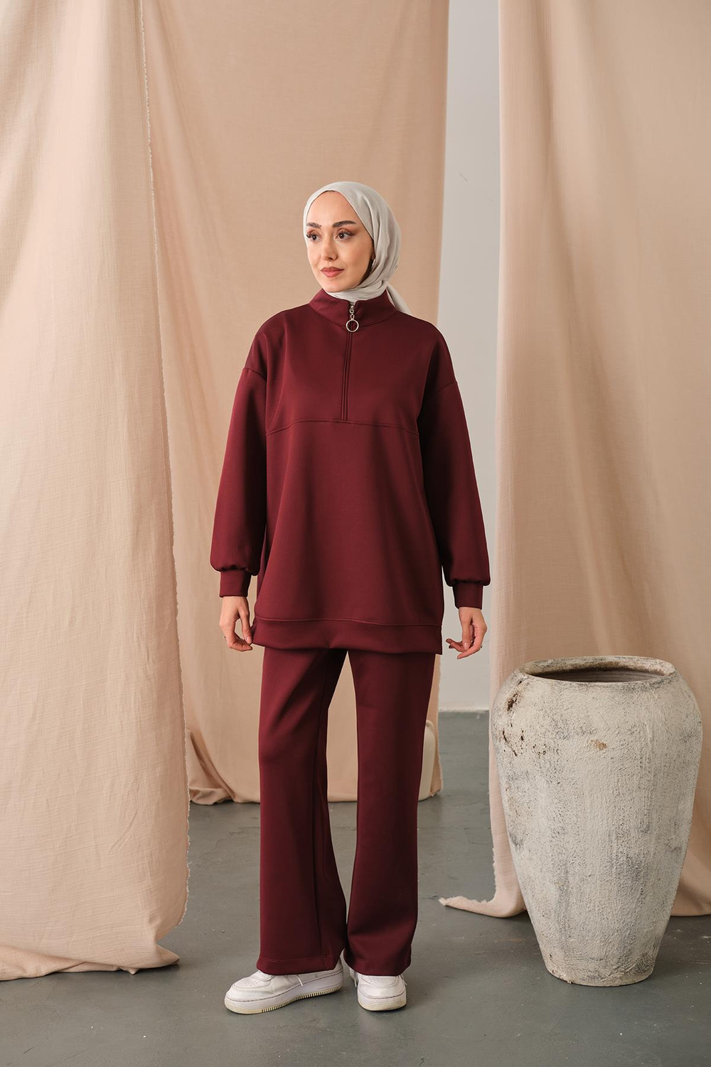 Yarım Fermuarlı Takım Bordo