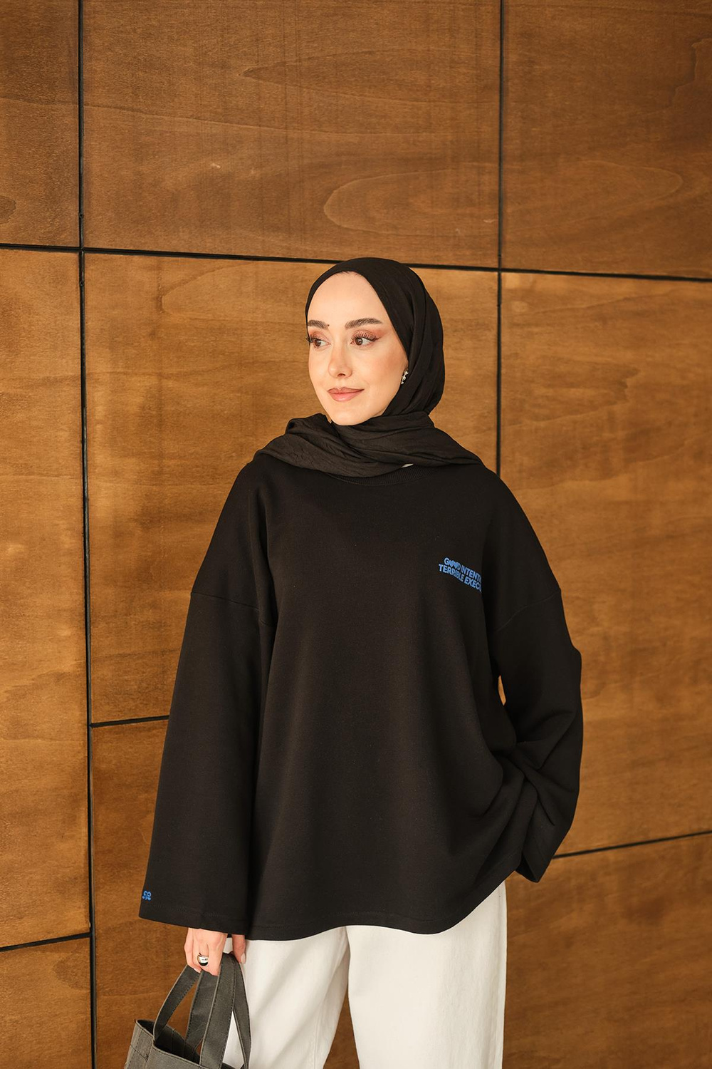 Yazı Baskılı Sweat Siyah