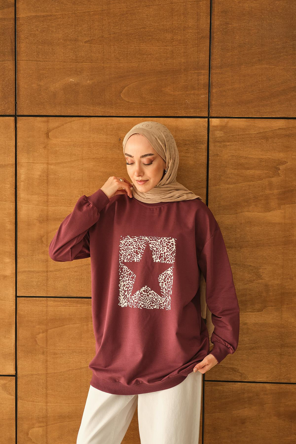 Yıldız Baskılı Sweatshirt Bordo