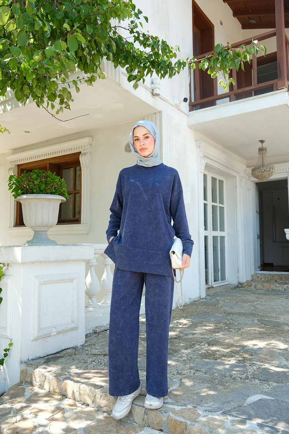 Yırtmaç Detay Yıkama Takım Lacivert