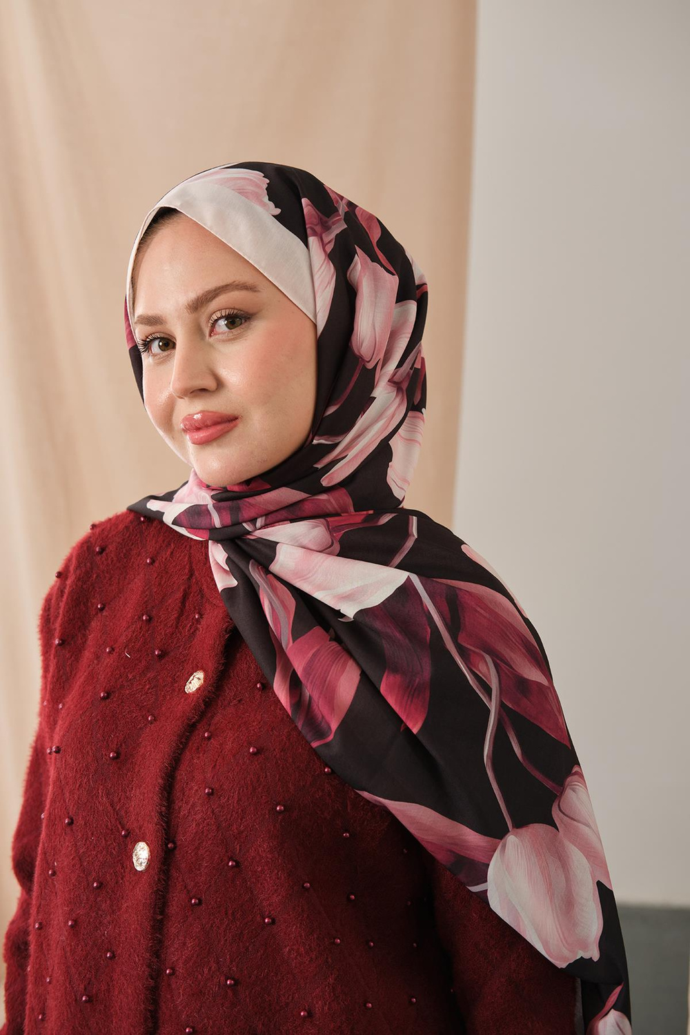 Zambak Desenli Soft Şal Pembe