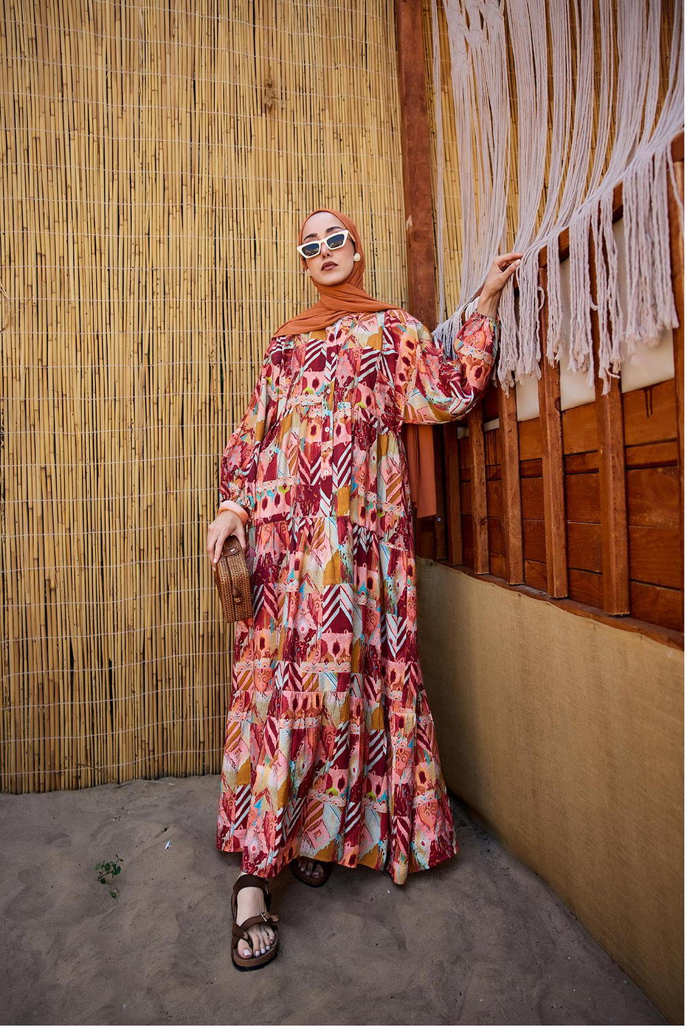 Zİkzak Desenli Elbise Bordo