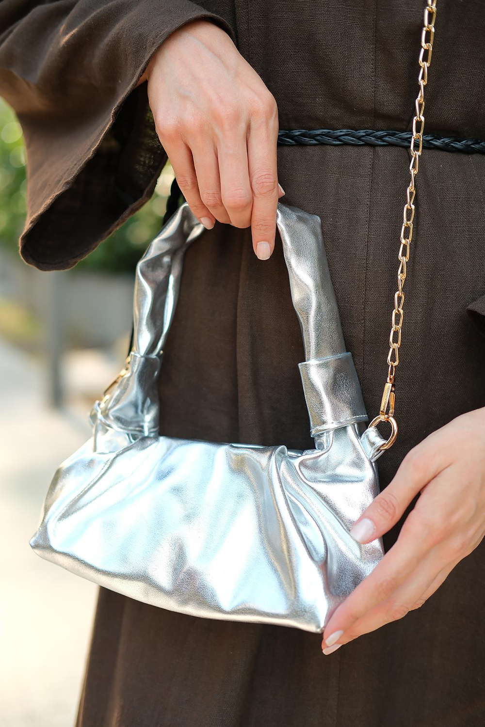 Zincir Askılı Çanta Gümüş