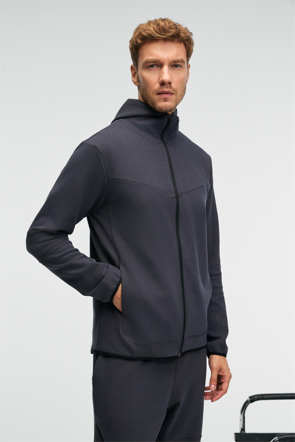 AVENER Erkek Kapüşonlu Baskılı Fermuarlı Antrasit Sweatshirt