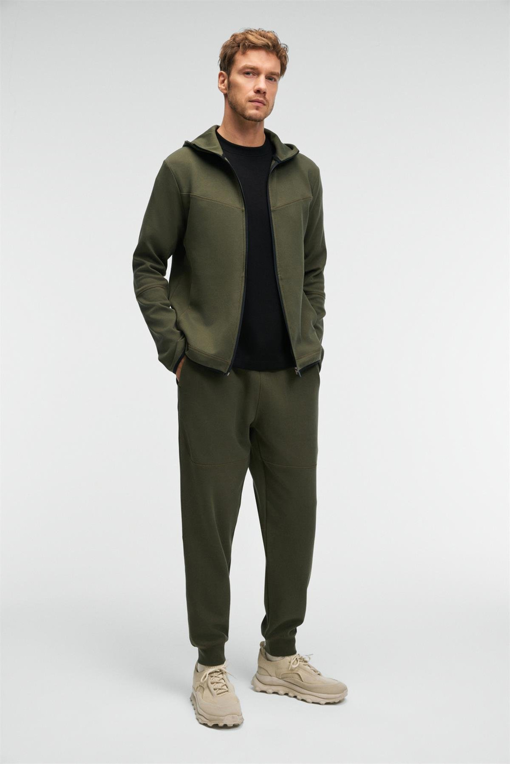 AVENER Erkek Kapüşonlu Baskılı Fermuarlı Haki Sweatshirt