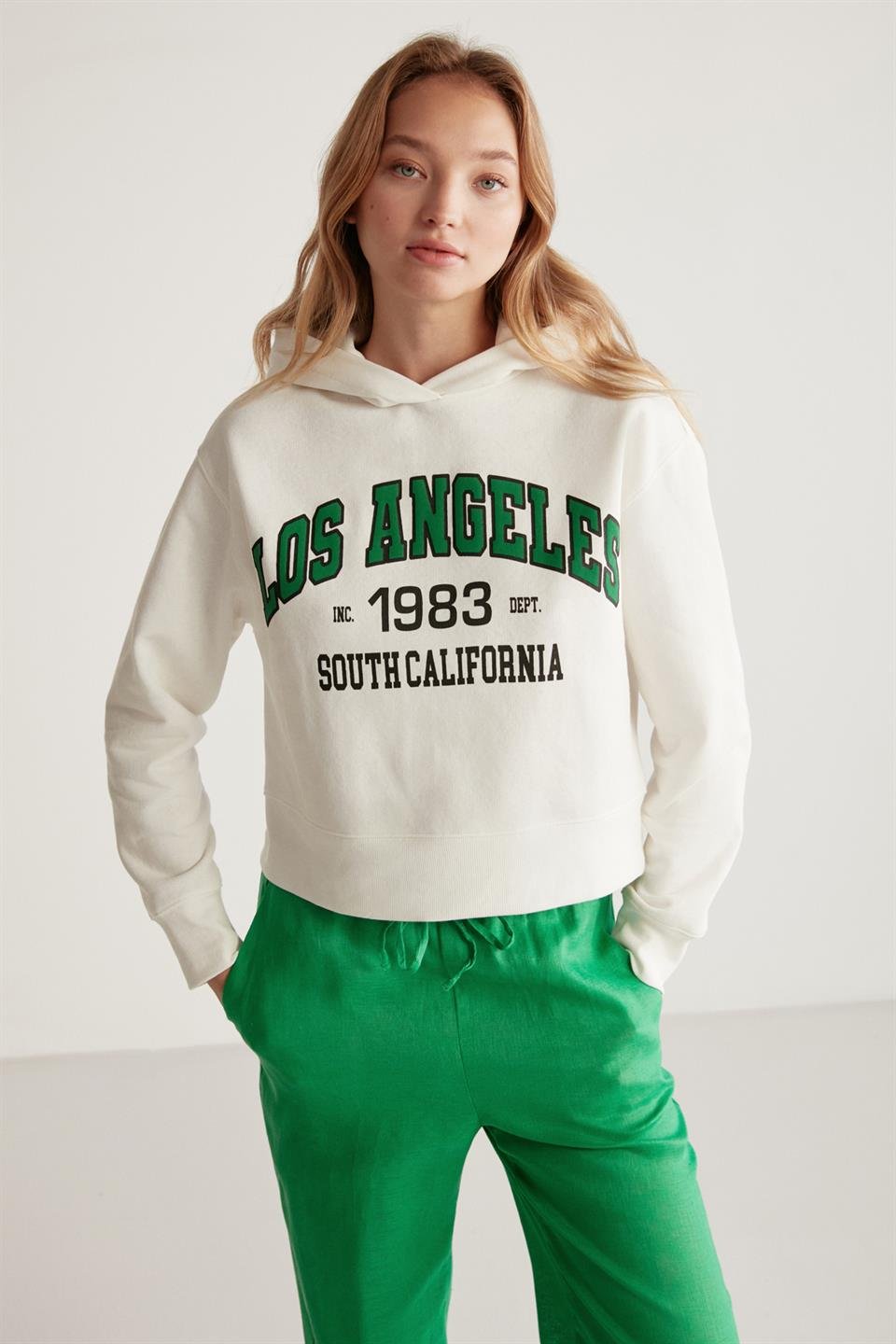 CARLEEN Örme Oversize Beyaz Tekli Sweatshirt