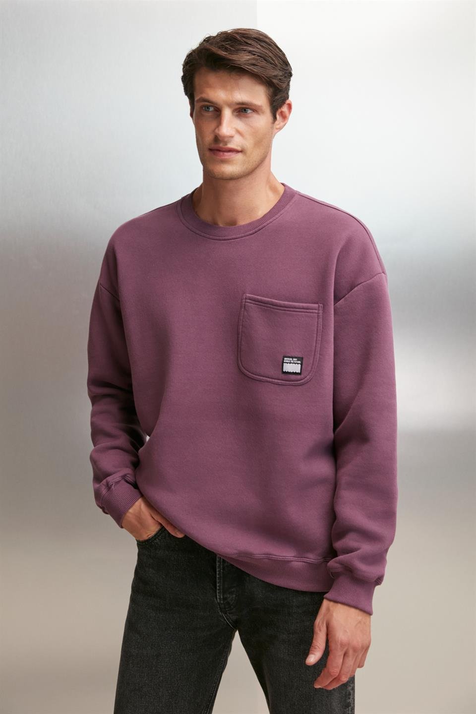 DIMITRI  Oversize Bordo Tekli Sweatshirt