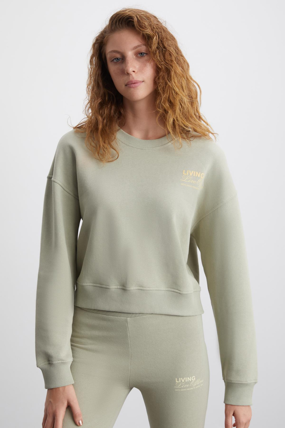 IRELIA Kadın Baskı Detaylı %100 Organik Pamuk Regular 3 İplik Örme Gri Eşofman Takımı