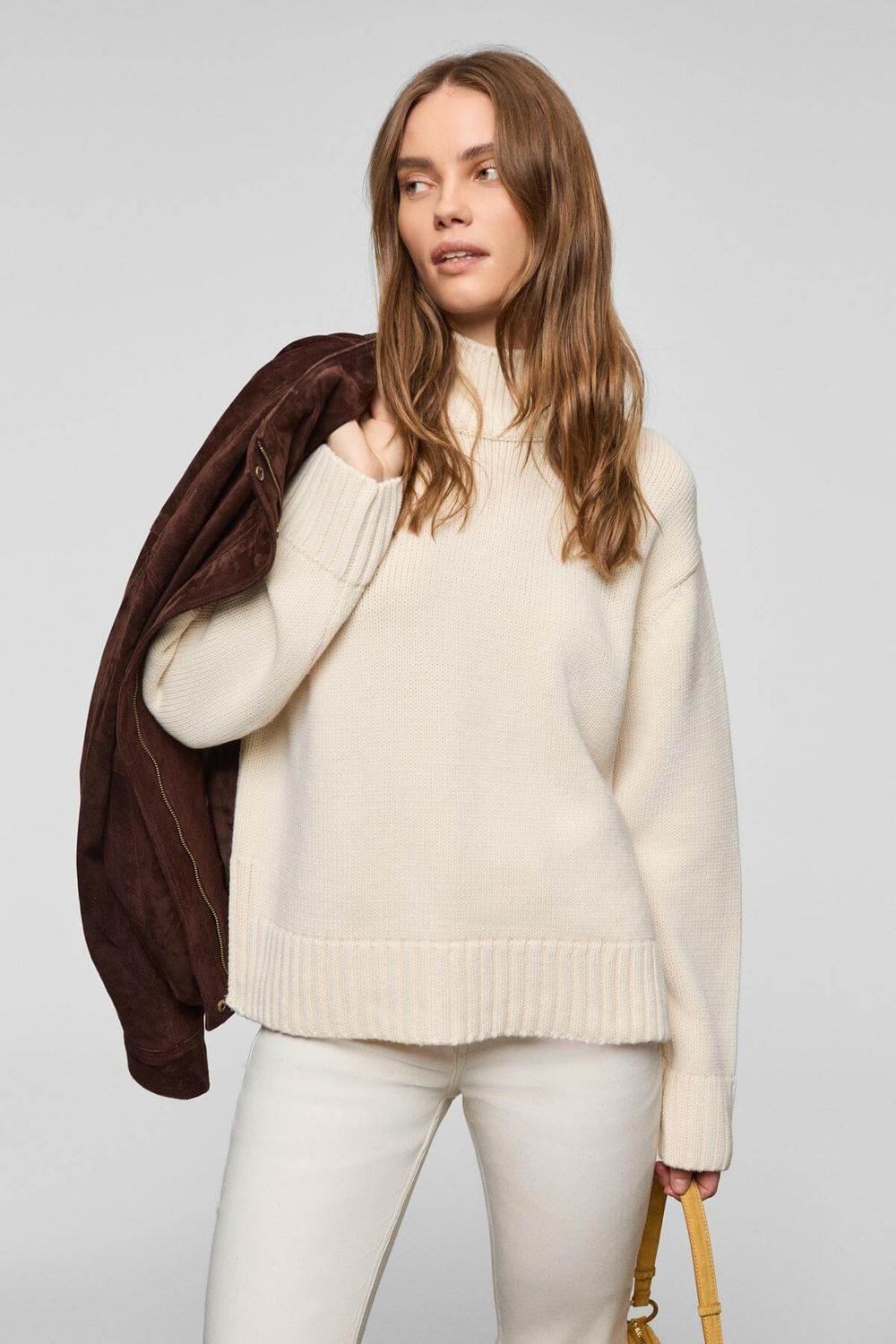 JOYITA Kadın Balıkçı Yaka Oversize Triko Ekru Kazak
