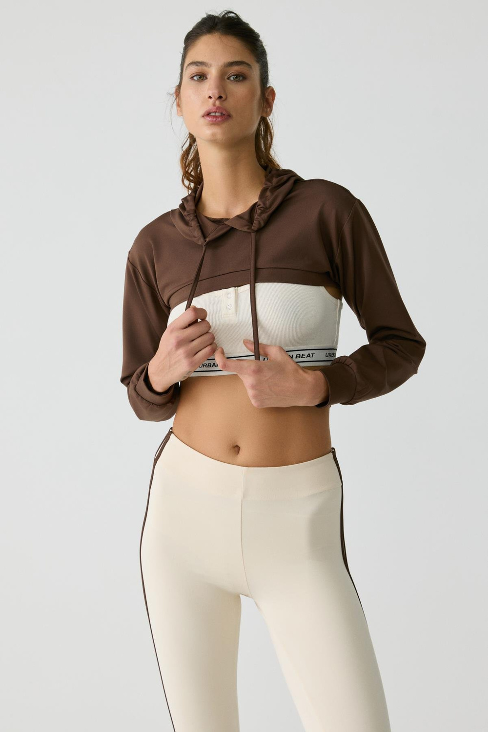 LUSSI Kadın Uzun Kollu Kapüşonlu Acı Kahve Büstiyer