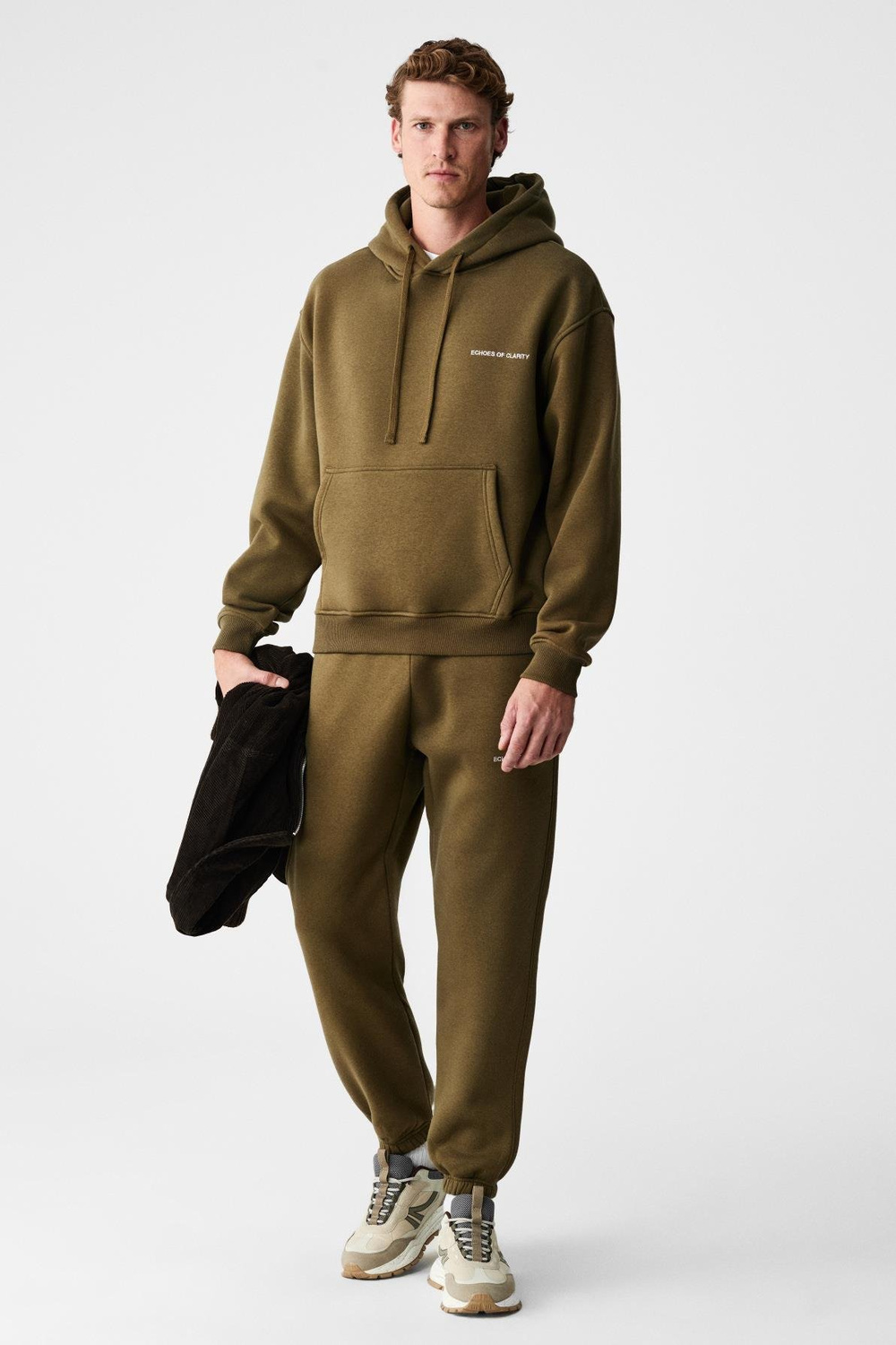 MARSHALLHOODIE Erkek Pamuklu İçi Polarlı Nakışlı Relaxed Haki Eşofman Takımı