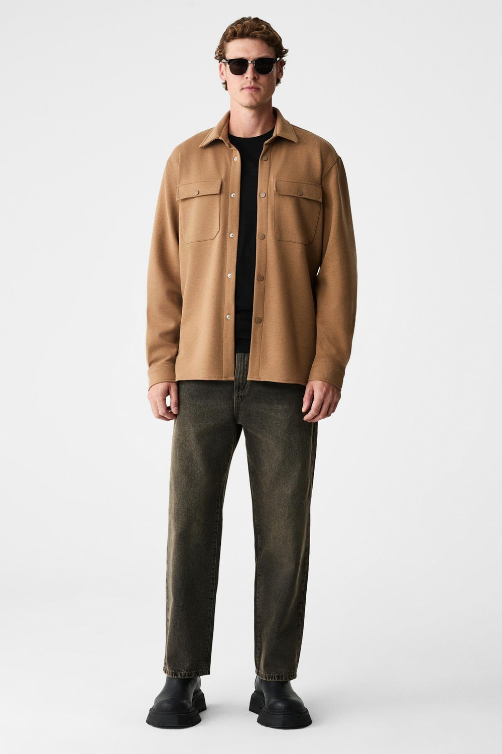 MAZE Erkek Özel Dokulu Kalın Kumaşlı Cepli Çıtçıtlı Açık Vizon Ceket