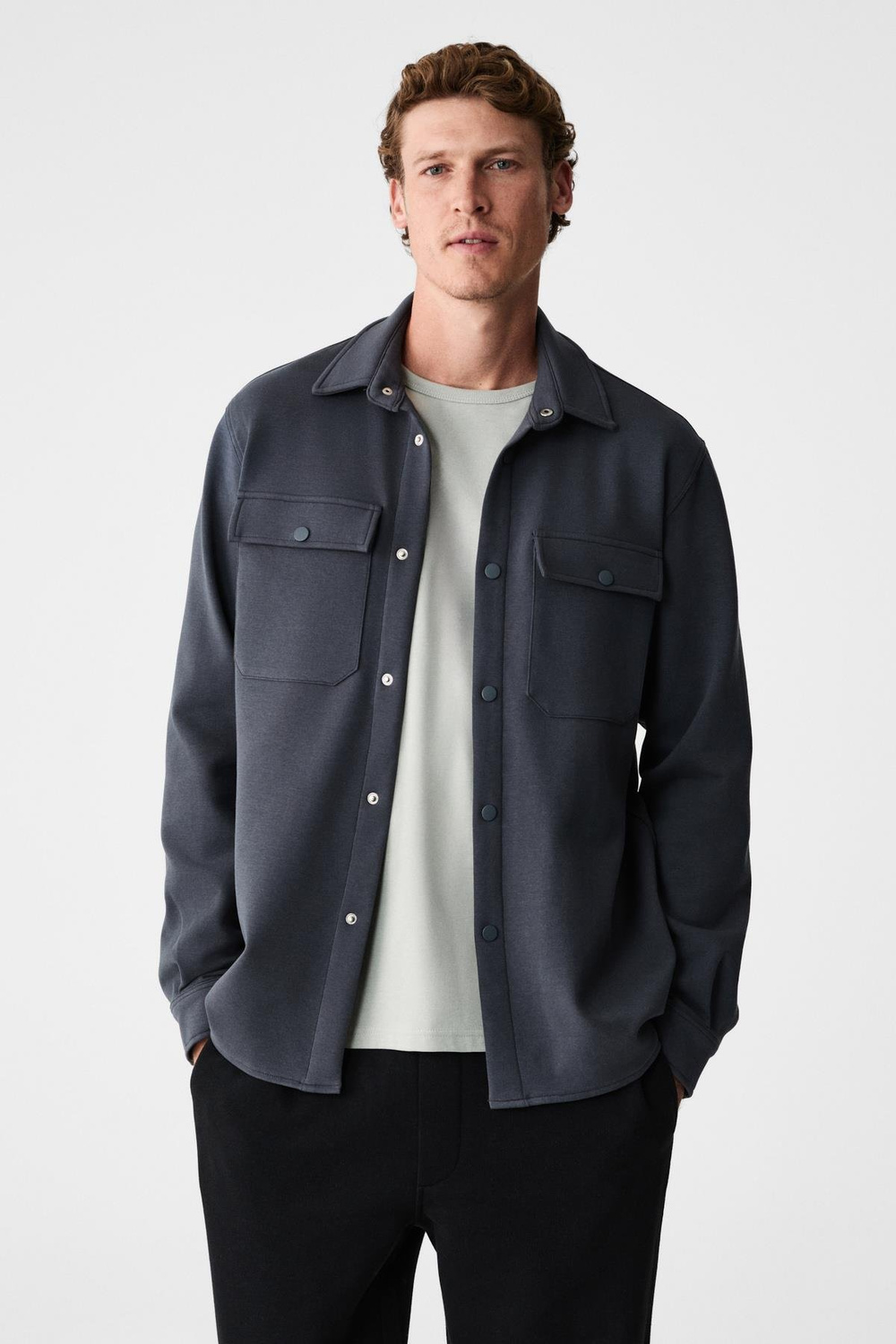 MAZE Erkek Özel Dokulu Kalın Kumaşlı Cepli Çıtçıtlı Antrasit Ceket