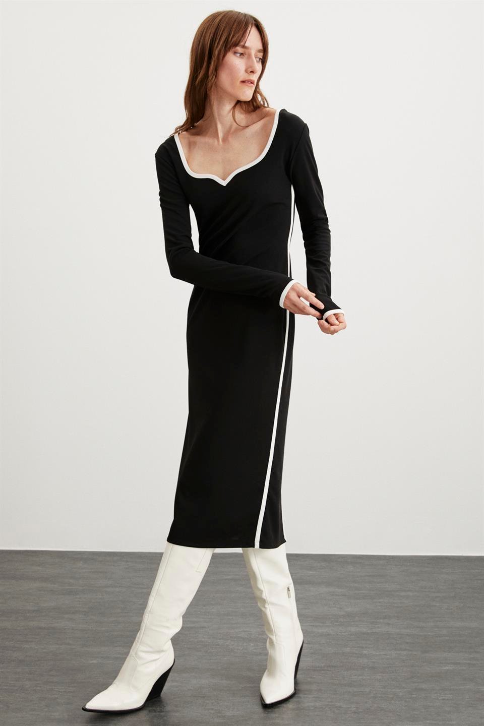 MIRABEL  Slim Siyah Tekli Elbise