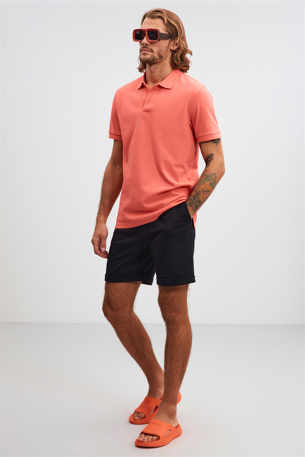 MORGAN Pembe Erkek Düz Renk Polo Yaka Kısa Kollu    Regular Fit Polo Yaka T-shirt