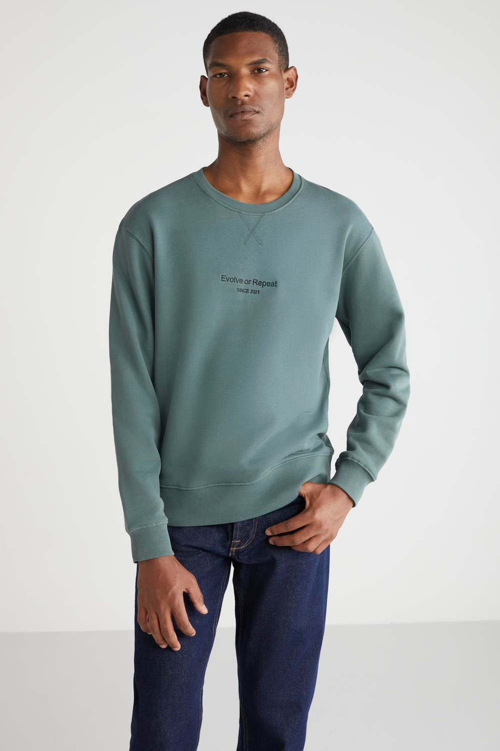 OLİVİER Basic Regular Yeşil Tekli Sweatshirt