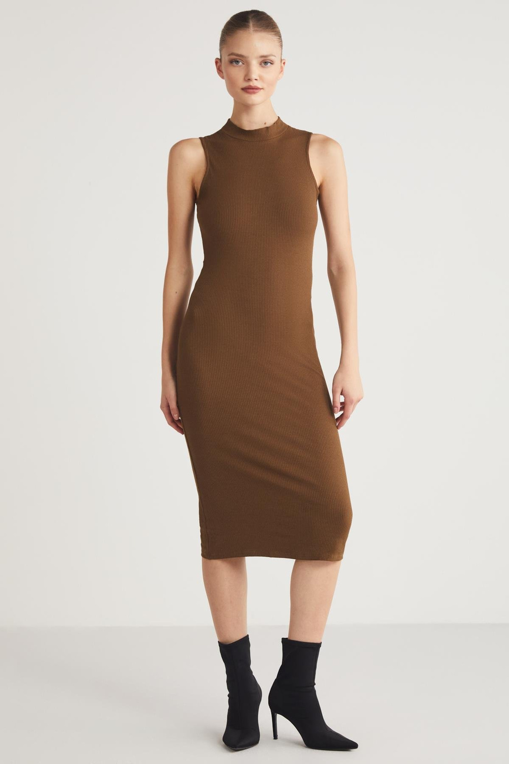 PANNI  Slim Kahverengi Tekli Elbise