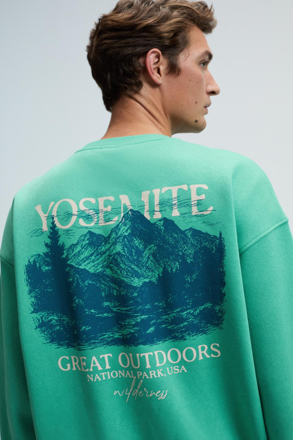 PERCY Erkek Yuvarlak Yaka Göğsü Nakışlı Sırtı Baskılı Oversize Yeşil Sweatshirt