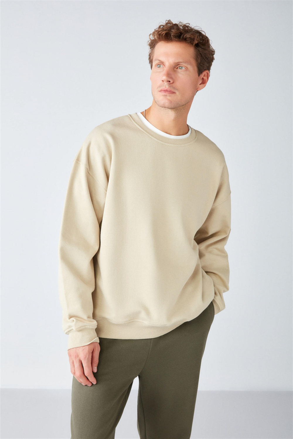 STEPHAN Örme Oversize Bej  Sweatshirt