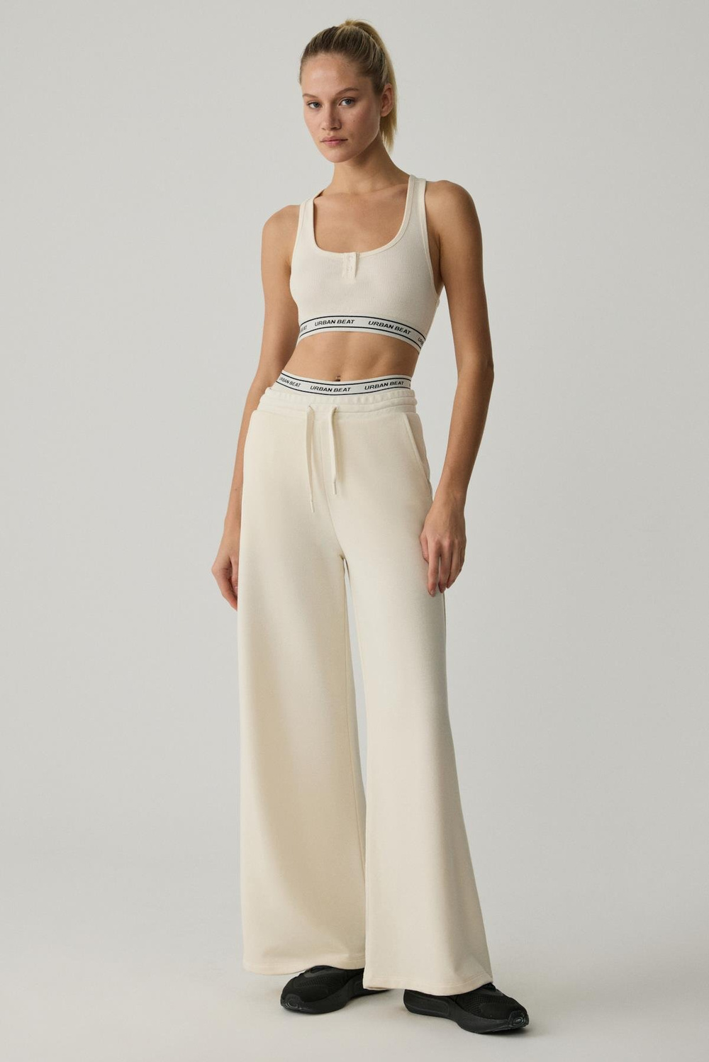TIJANA Kadın Beli Lastikli Geniş Paça Relaxed Ekru Eşofman Altı