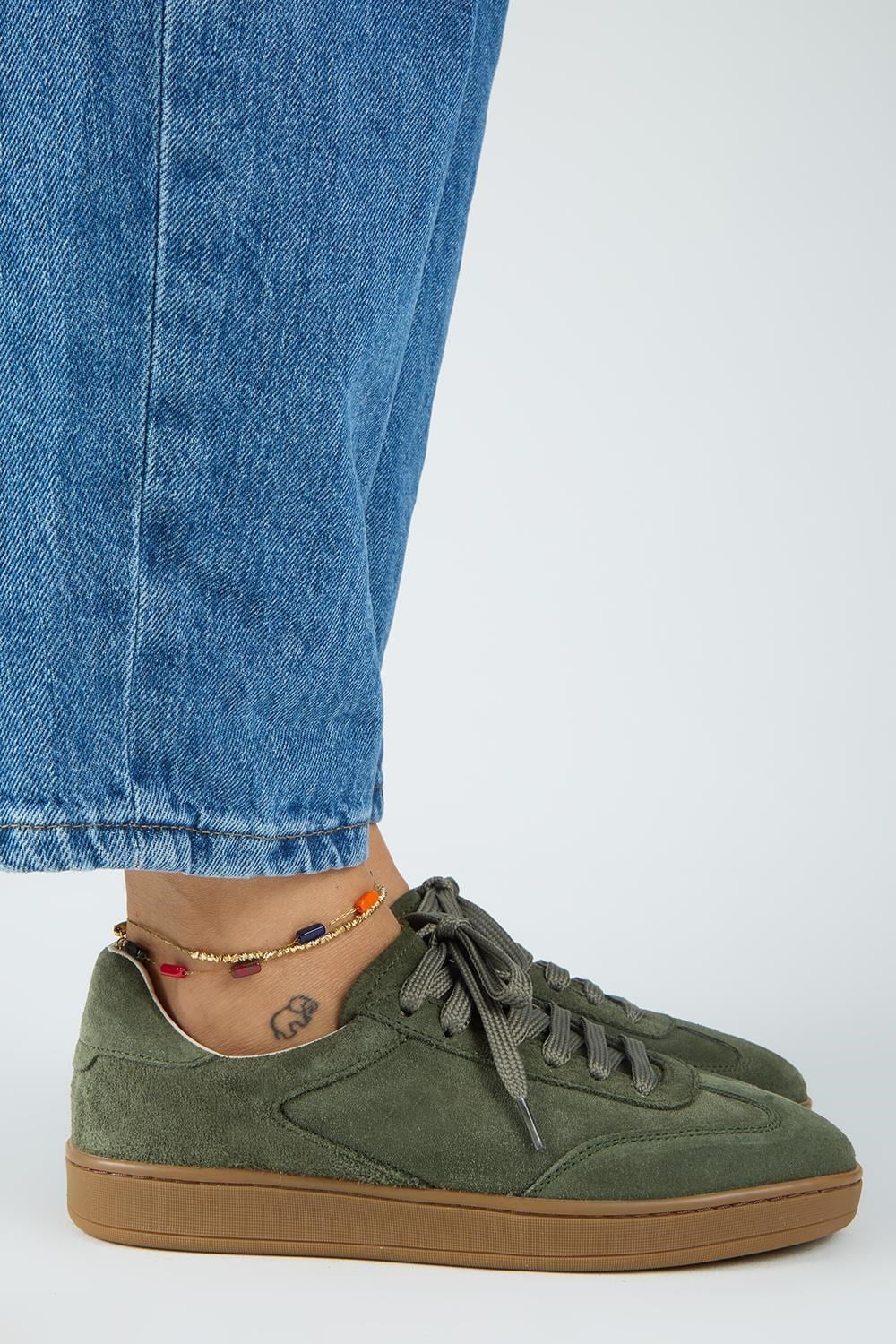 Krahe Barbella Kadın Hakiki Deri Üç Ayrı Alternatif Bağcıklı Haki Sneakers