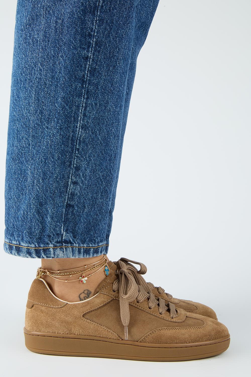 Krahe Barbella Kadın Hakiki Deri Üç Ayrı Alternatif Bağcıklı Kum Sneakers