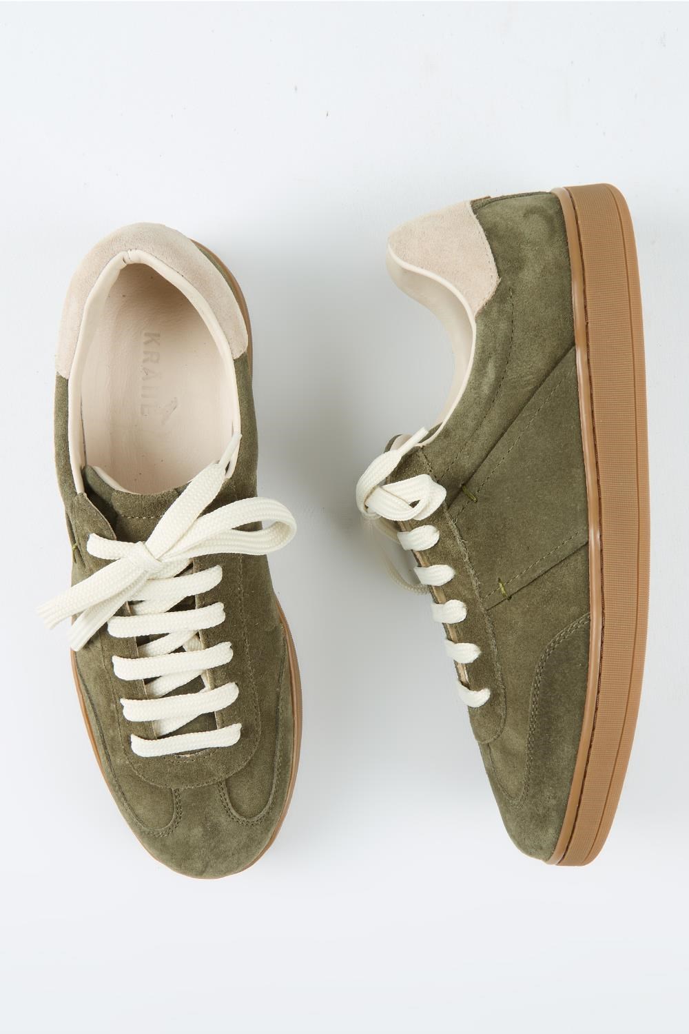 Krahe Calijero 2 Erkek Hakiki Deri Bağcıklı Haki-Bej Sneakers