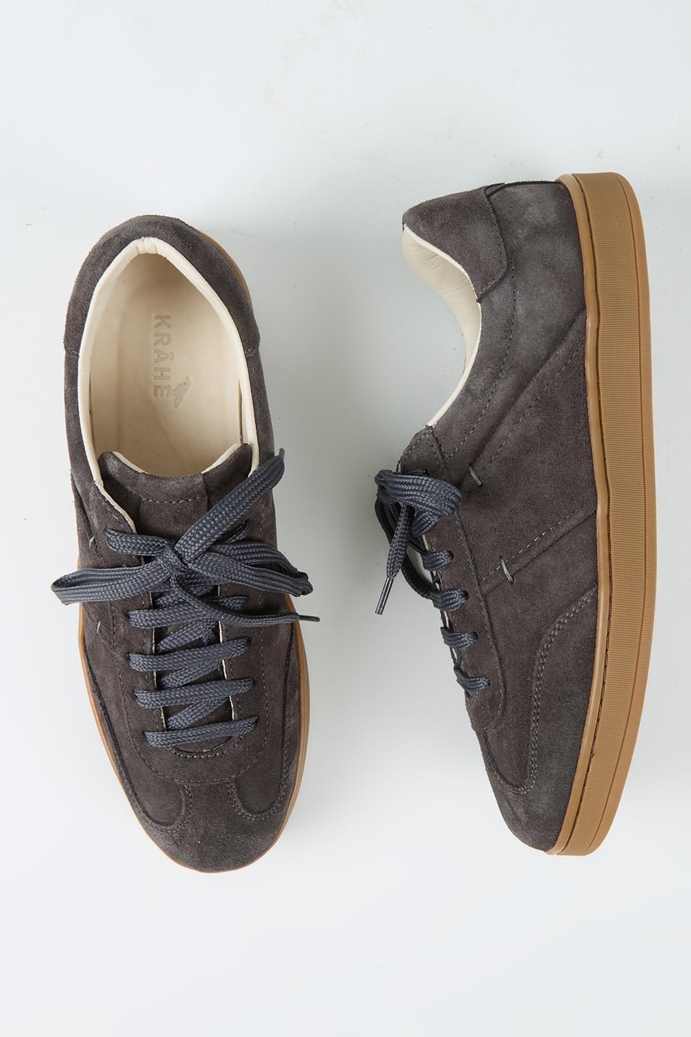 Krahe Calijero Erkek Hakiki Deri Bağcıklı Antrasit Sneakers