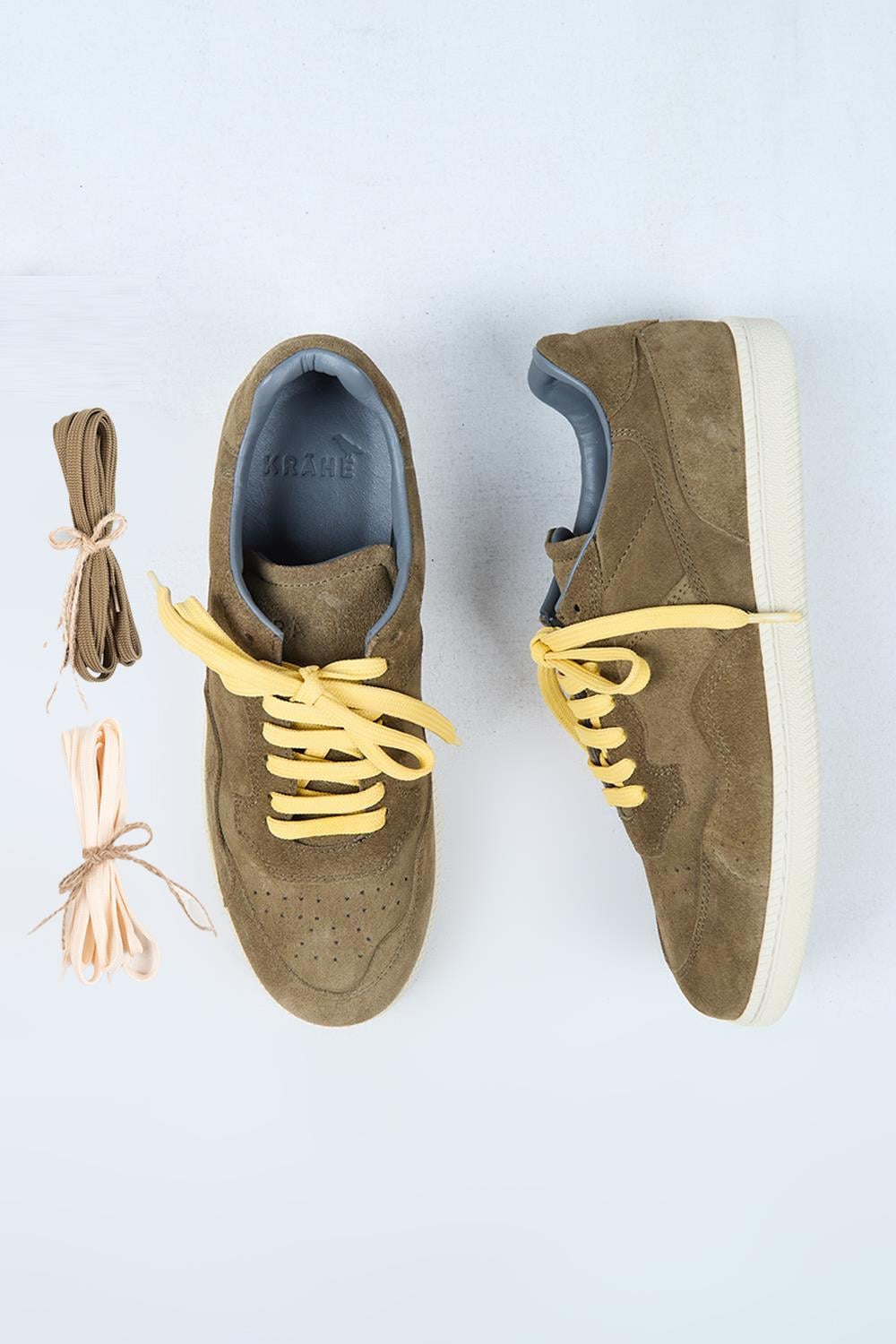 Krahe Zeus Erkek Hakiki Deri El Boyamalı Bağcık Ve İki Yedek Bağcıklı Haki Sneakers