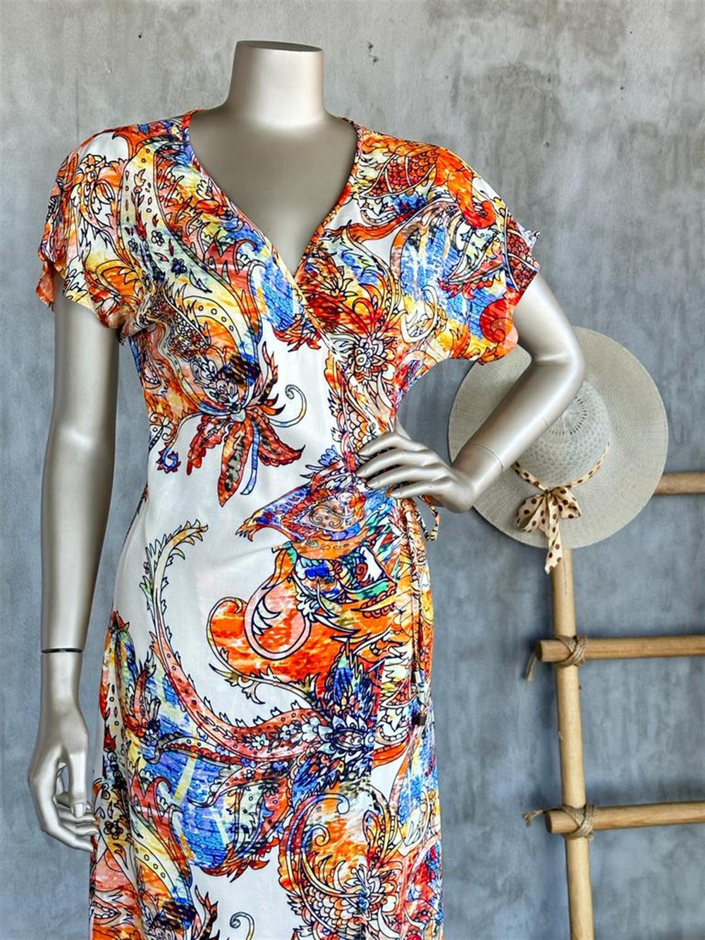 Ambolog Model Kruvaze Yaka Elbise (Karışık Renk) 