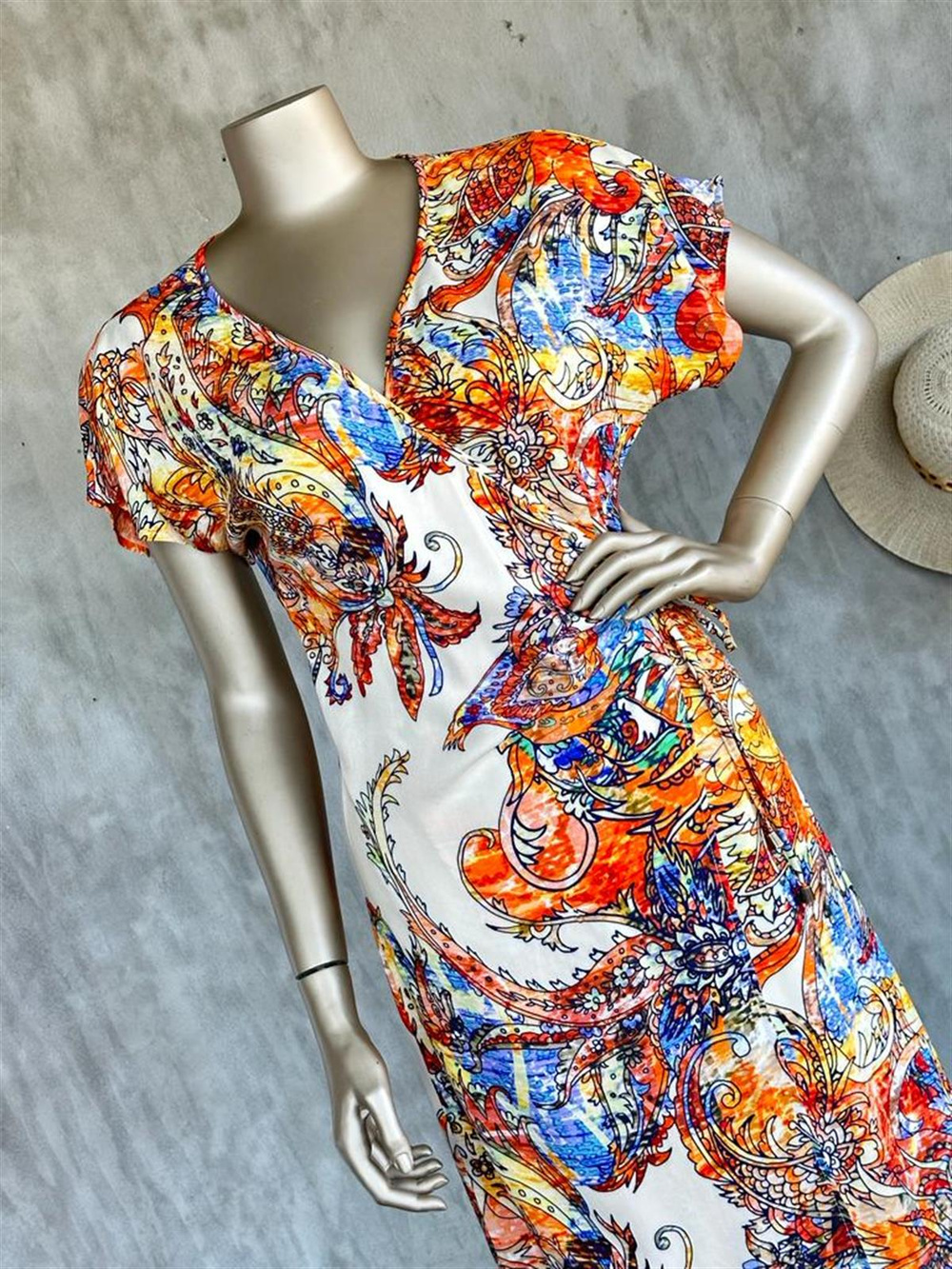 Ambolog Model Kruvaze Yaka Elbise (Karışık Renk) 