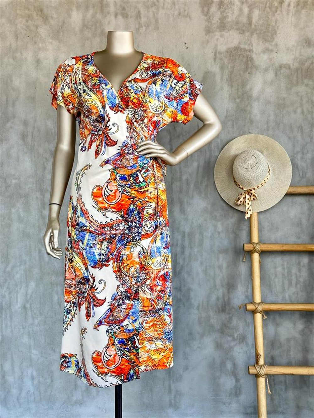 Ambolog Model Kruvaze Yaka Elbise (Karışık Renk) 