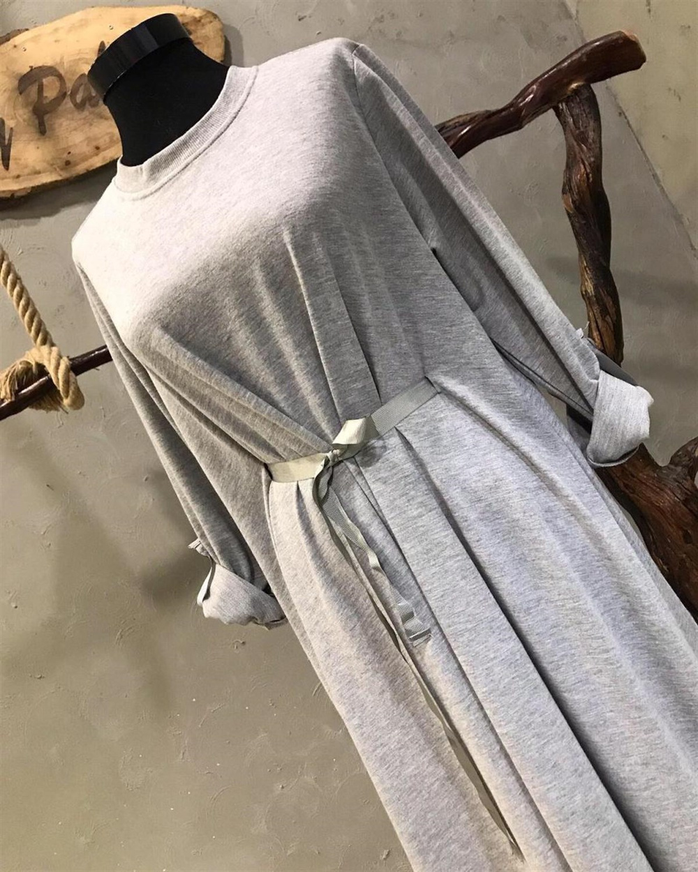 Asimetrik Kesim Sweat Elbise (GRİ)