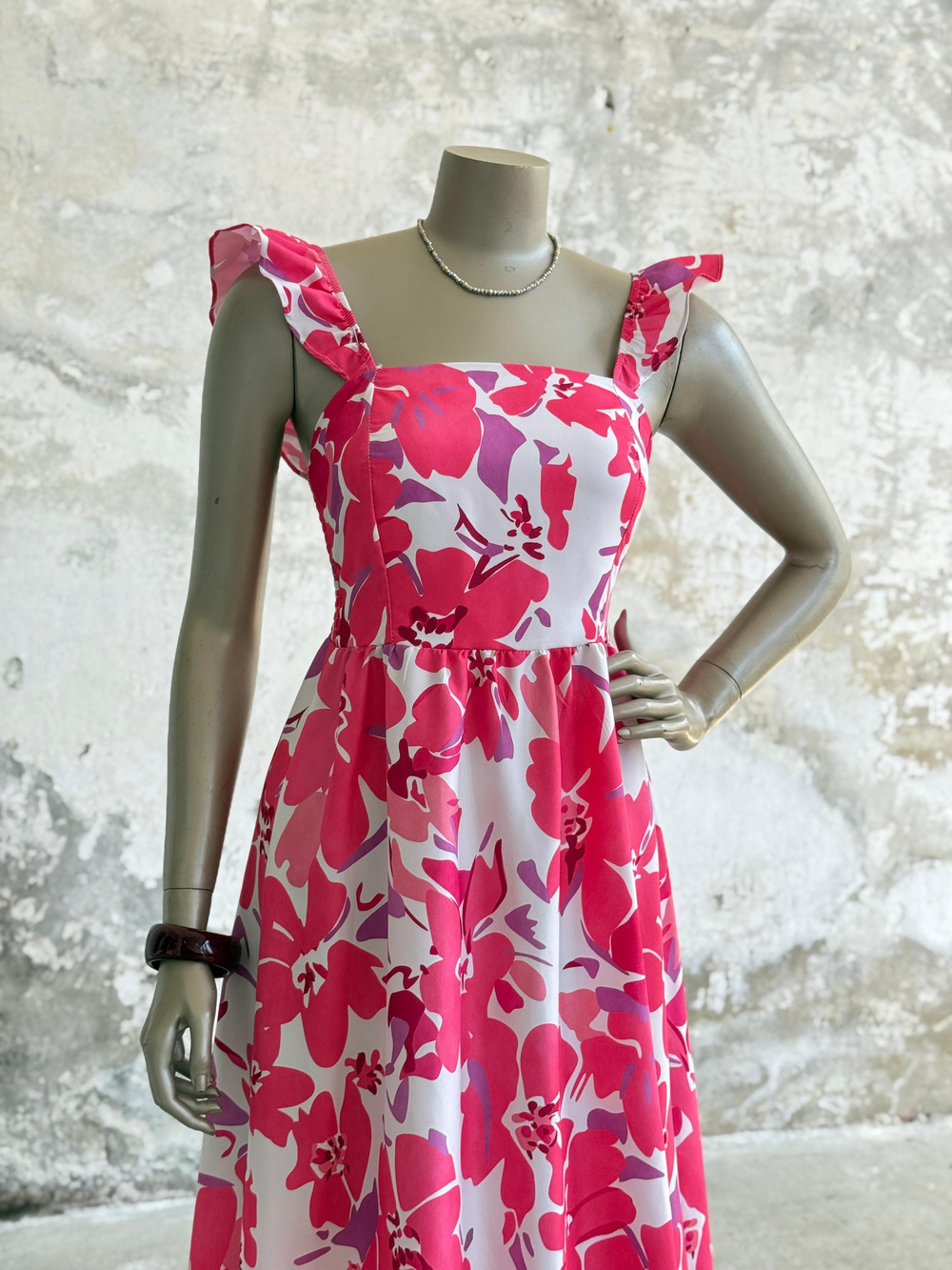 Bahar Çiçekli Poplin Elbise (Pembe)