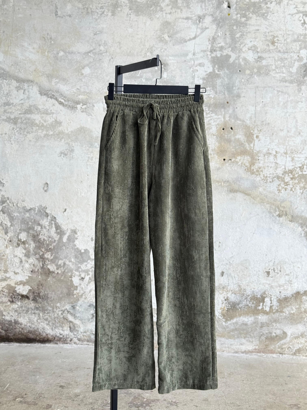 Beli Lastikli Kadife Pantolon (Haki)