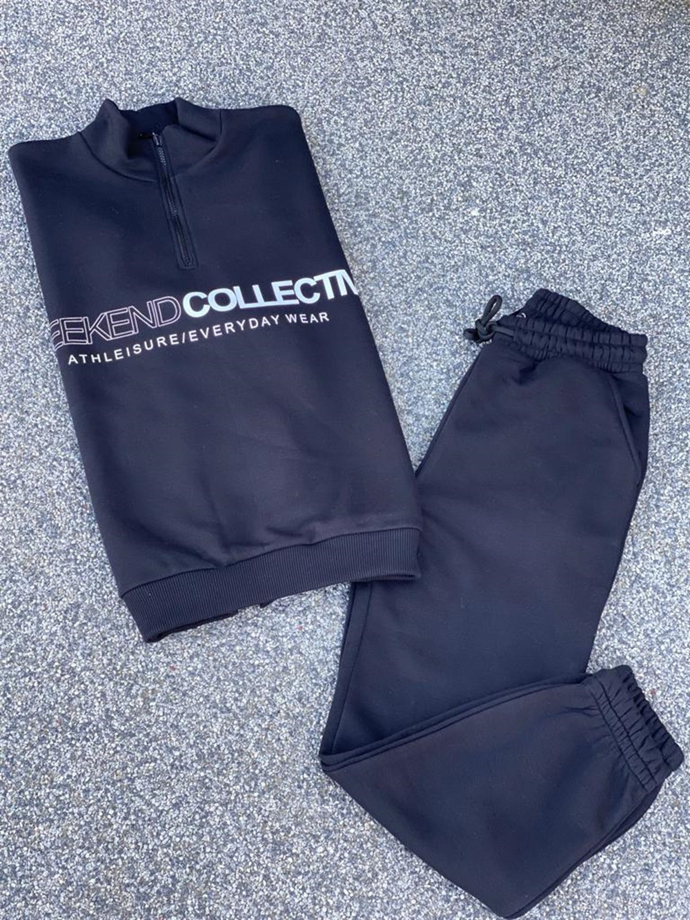 BOĞAZ FERMUARLI SWEATSHİRT JOGGER PANTOLON TAKIM (SİYAH)