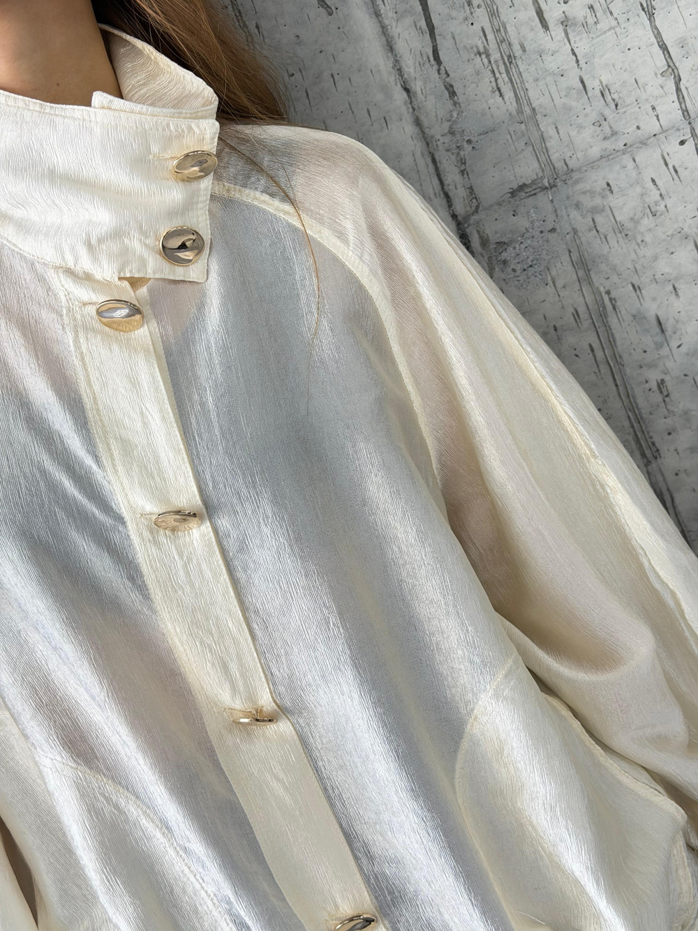Gold Düğmeli Premium Bomber Ceket (Beyaz)