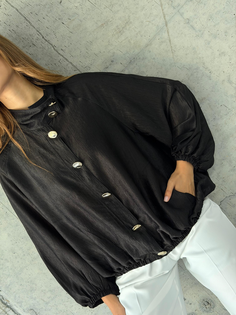 Gold Düğmeli Premium Bomber Ceket  (Siyah)