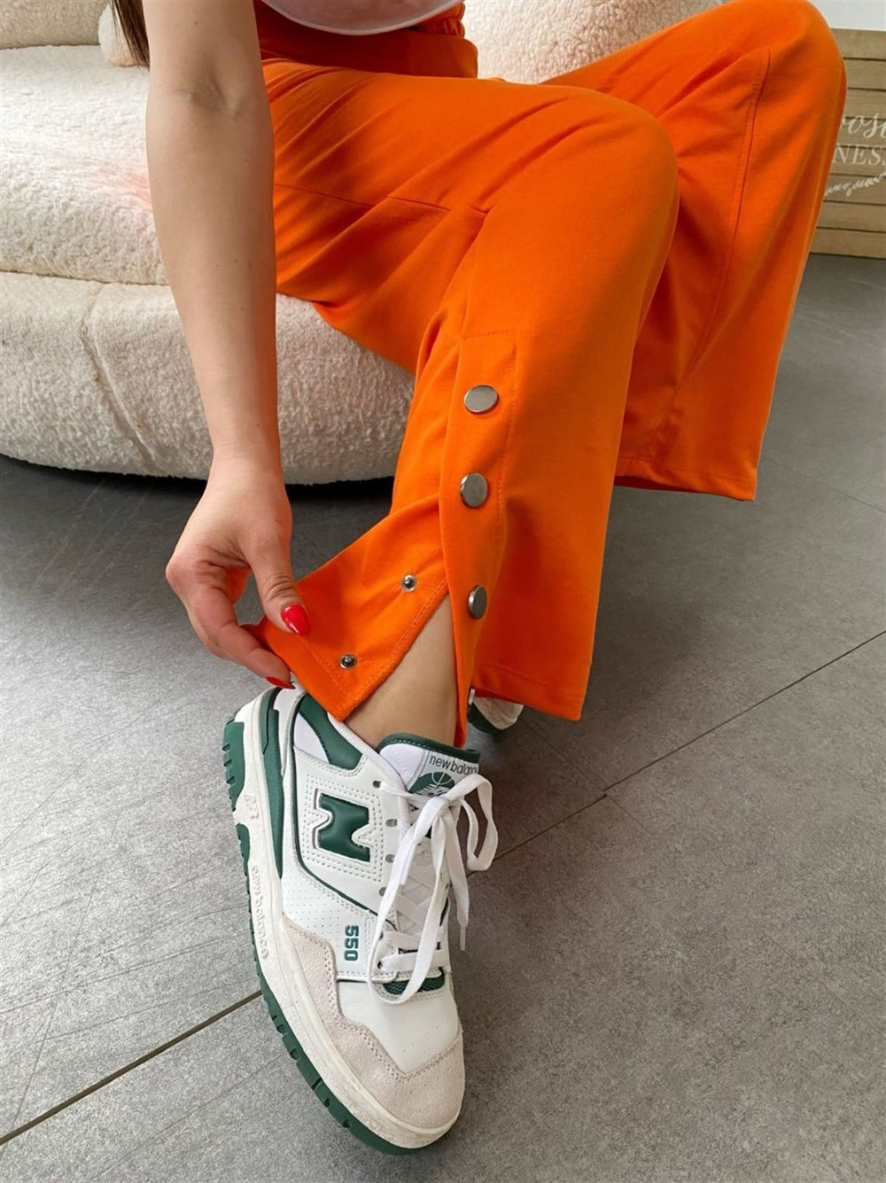 Çıtçıt Detaylı Bol Paça Pantolon (Oranj)