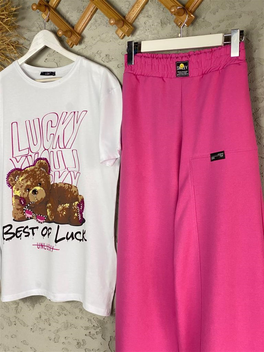 Çıtçıt Detaylı Bol Paça Pantolon (Pembe)
