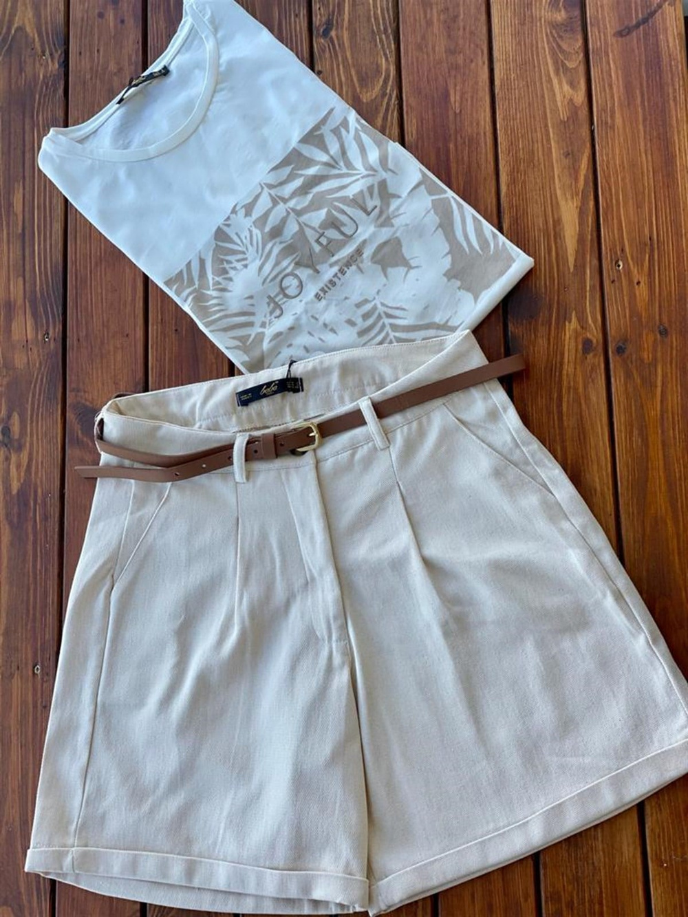 Coton Kumaş Şort (Bej)