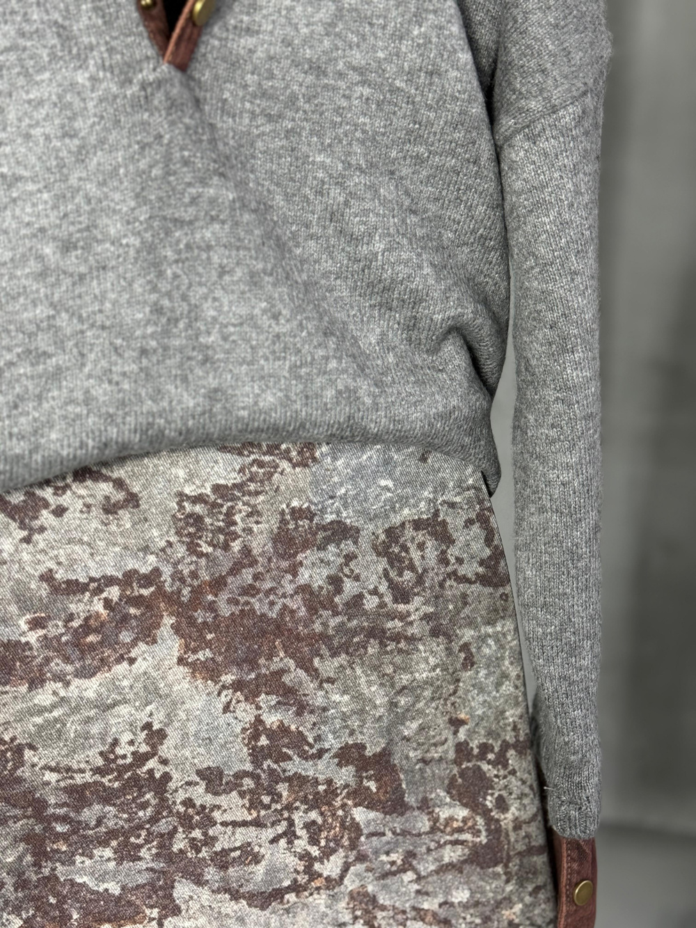Desenli Gabardin Etek (Gri)