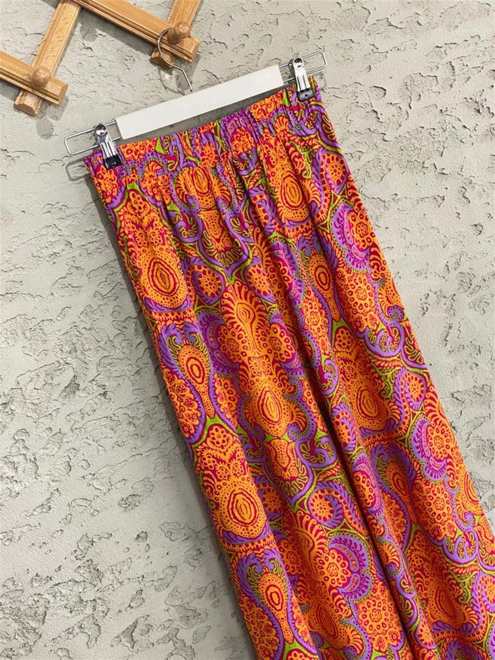 Desenli Kısa Kollu Gömlek Ve Desenli Bol Paça Pantolon (Turuncu)